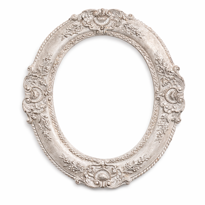 Cornice Ovale Con Decori Grigio Perla Anticata