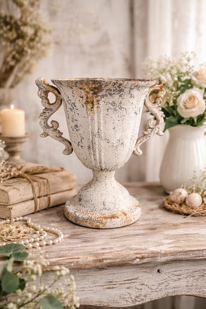 Vaso Metallo Decorato con Maniglie
