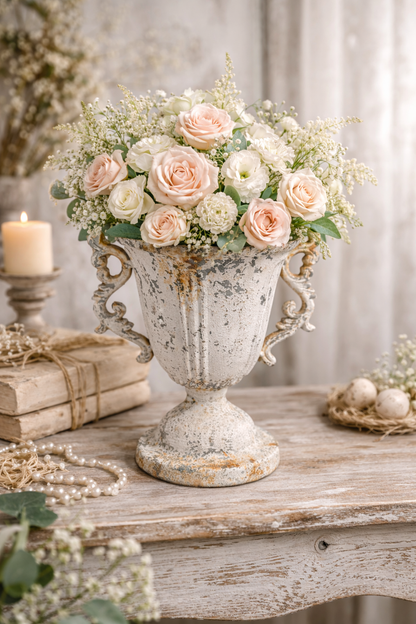 Vaso Metallo Decorato con Maniglie