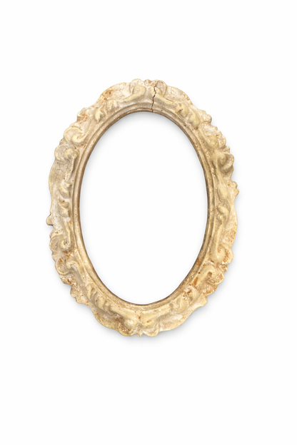 Cornice Ovale Con Decori Panna Patina Antica