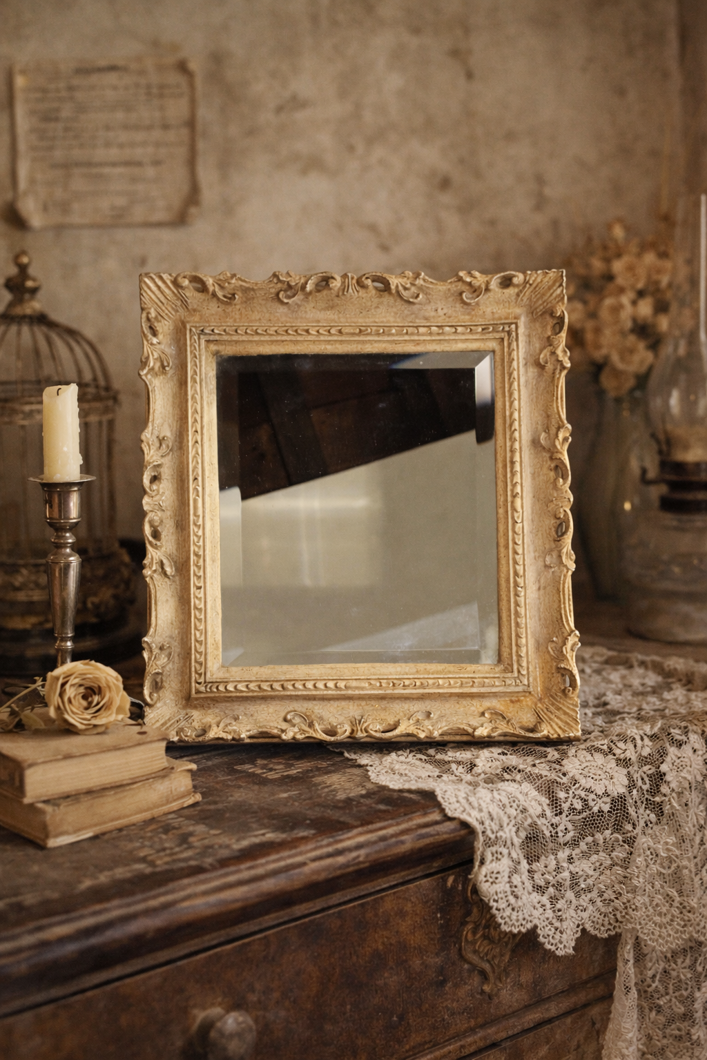 Specchio Francesina Crema Anticato