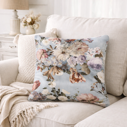Cuscino Con Decorazione Floreale Azzurro
