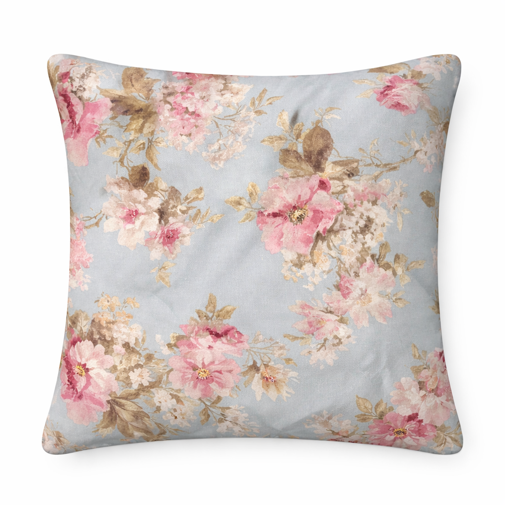 Cuscino Con Decorazione Floreale Azzurro & Rosa