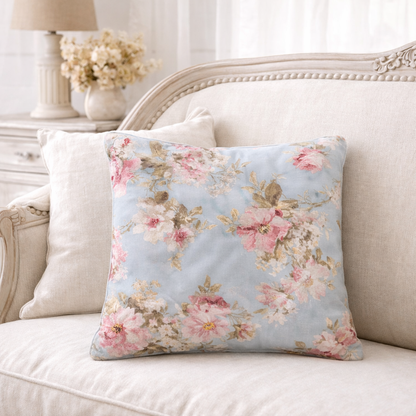Cuscino Con Decorazione Floreale Azzurro & Rosa