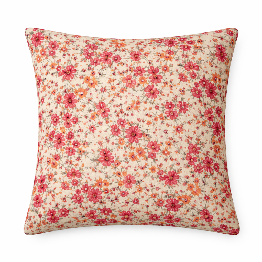 Cuscino Beige Con Fiori Arancio E Rosa
