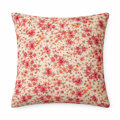 Cuscino Beige Con Fiori Arancio E Rosa