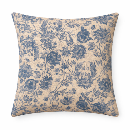 Cuscino Fiori Avorio E Azzurro