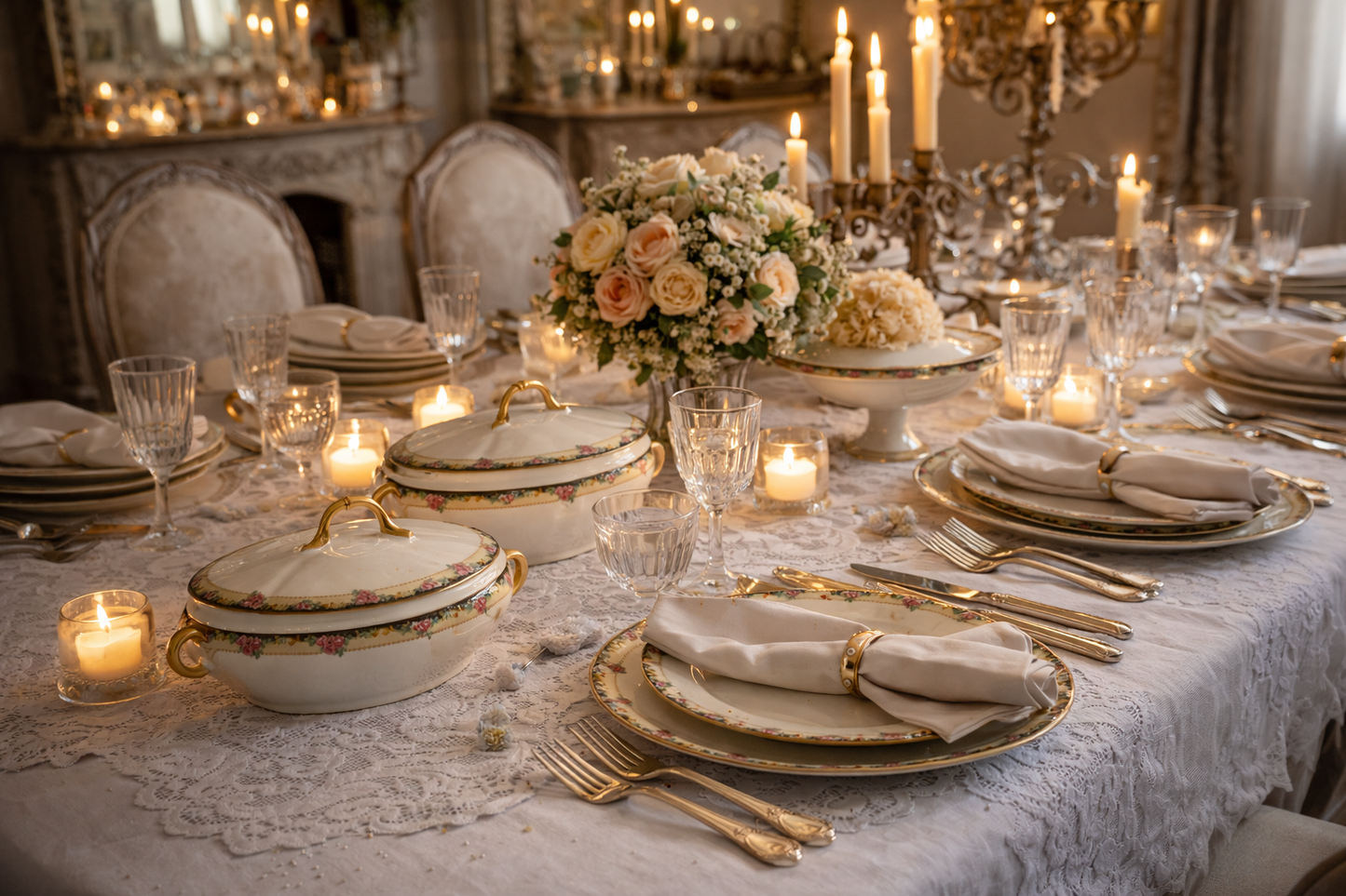 Servizio Piatti Antico Limoges Con Decori Floreali