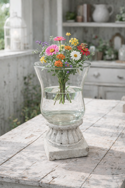 Vaso Porta Fiori Con Base In Cemento
