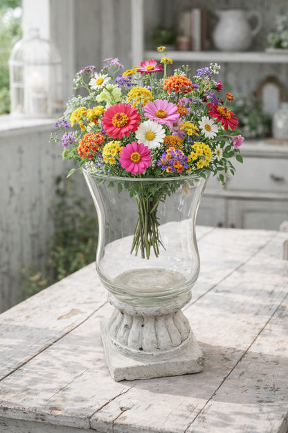 Vaso Porta Fiori Con Base In Cemento