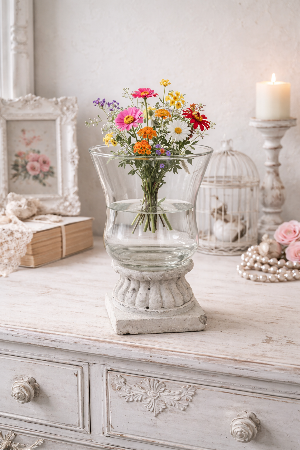 Vaso Porta Fiori Con Base In Cemento