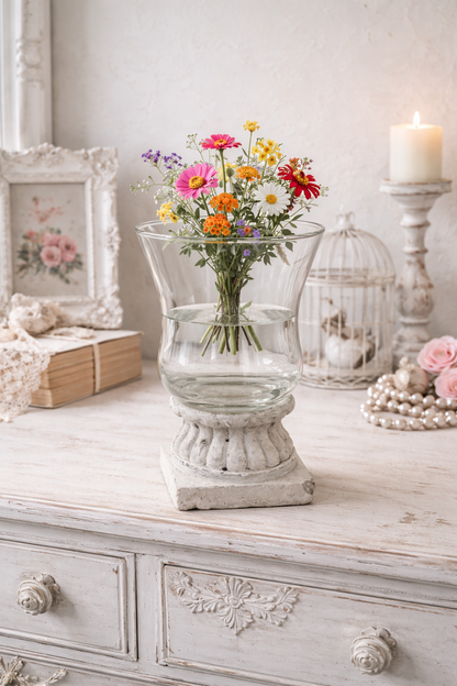 Vaso Porta Fiori Con Base In Cemento