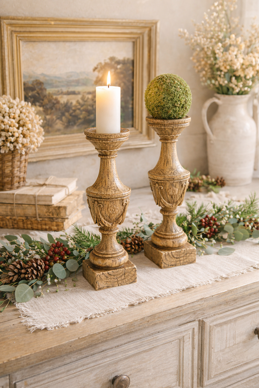 Candelabro Effetto Legno Decorato