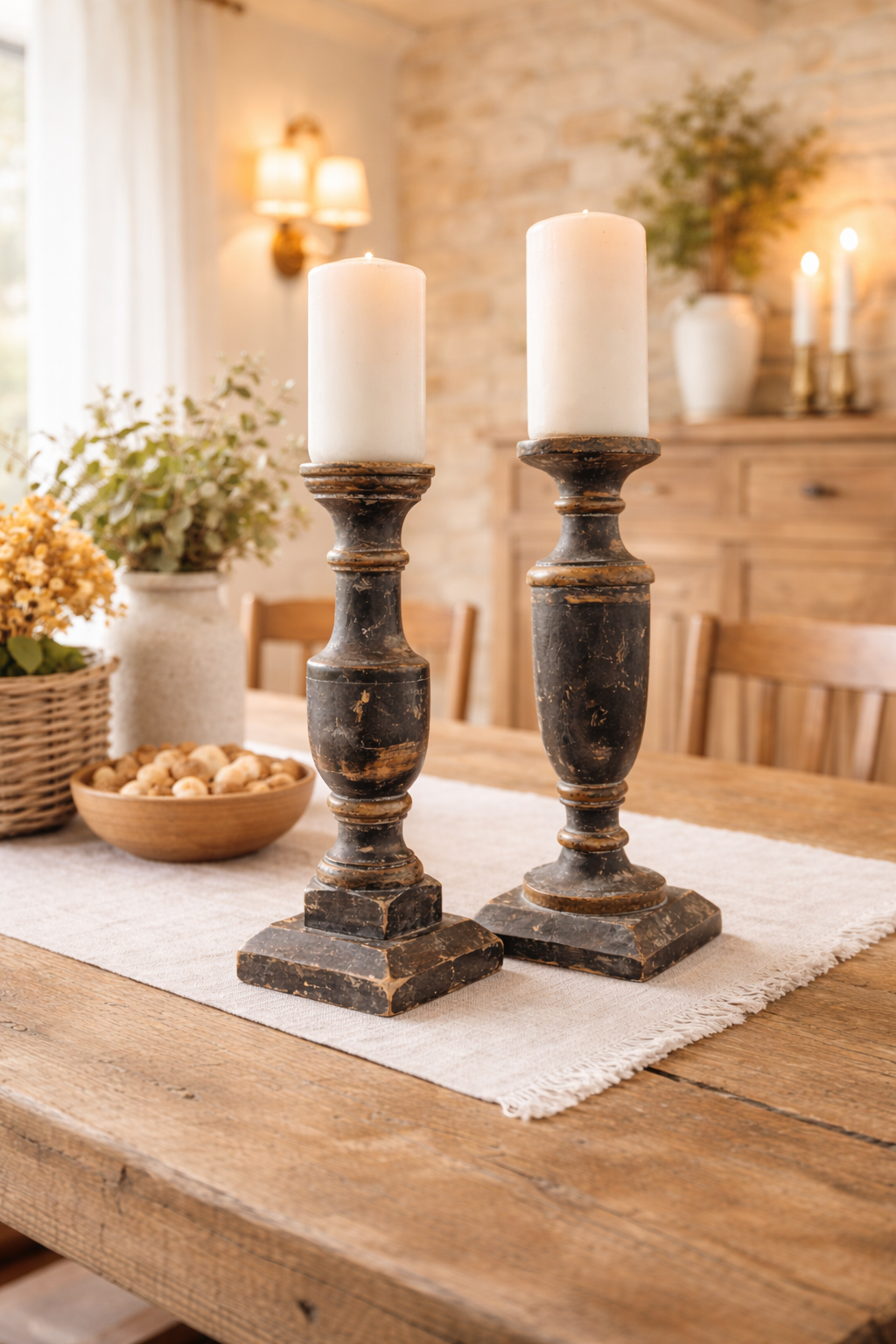 Candelabro In Legno  Nero