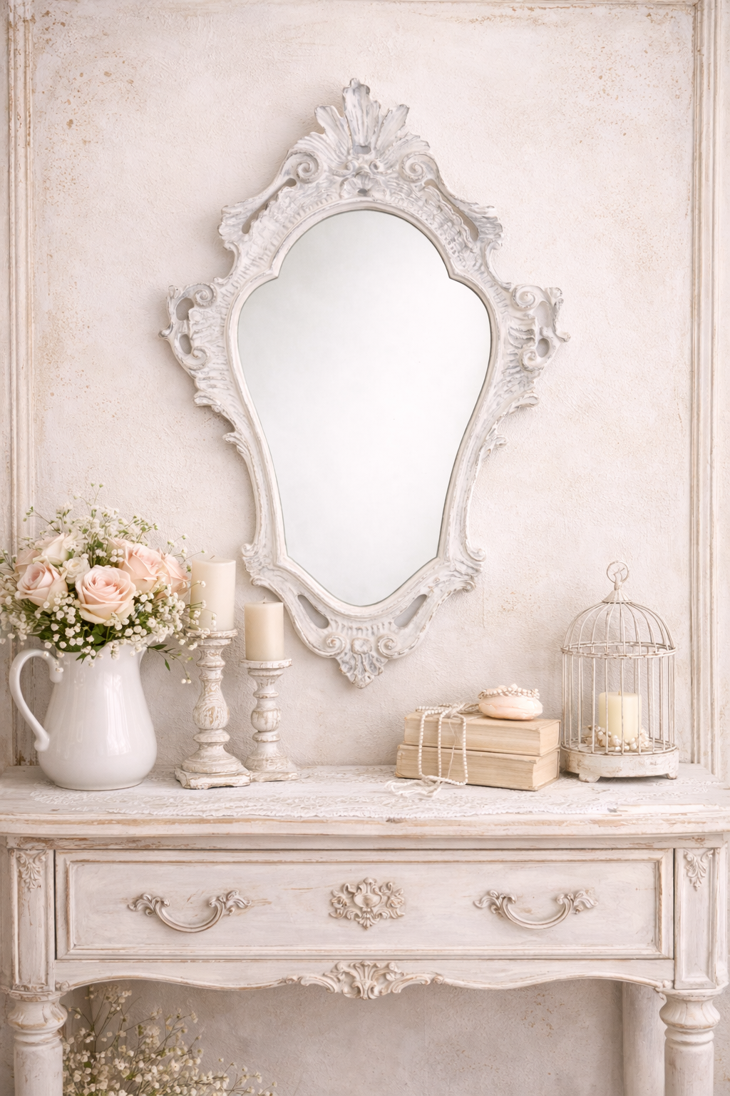 Specchio Decorato Bianco Sfumature Grigie