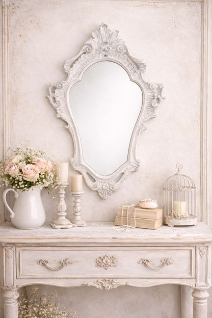 Specchio Decorato Bianco Sfumature Grigie