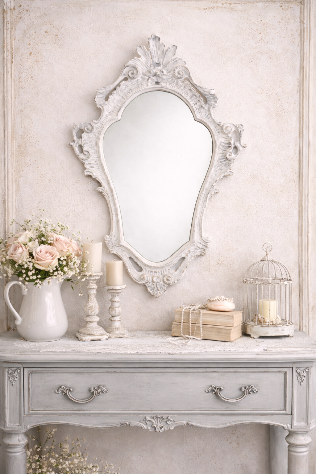 Specchio Decorato Bianco Sfumature Grigie