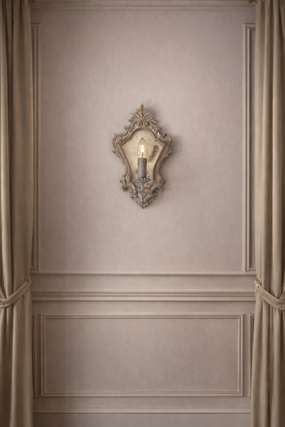 Applique In Legno con Specchio Grigio Patina Antica