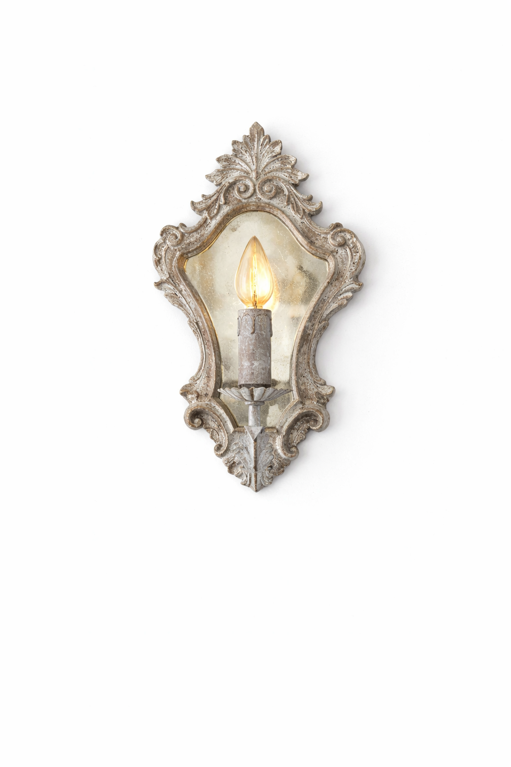 Applique In Legno con Specchio Grigio Patina Antica