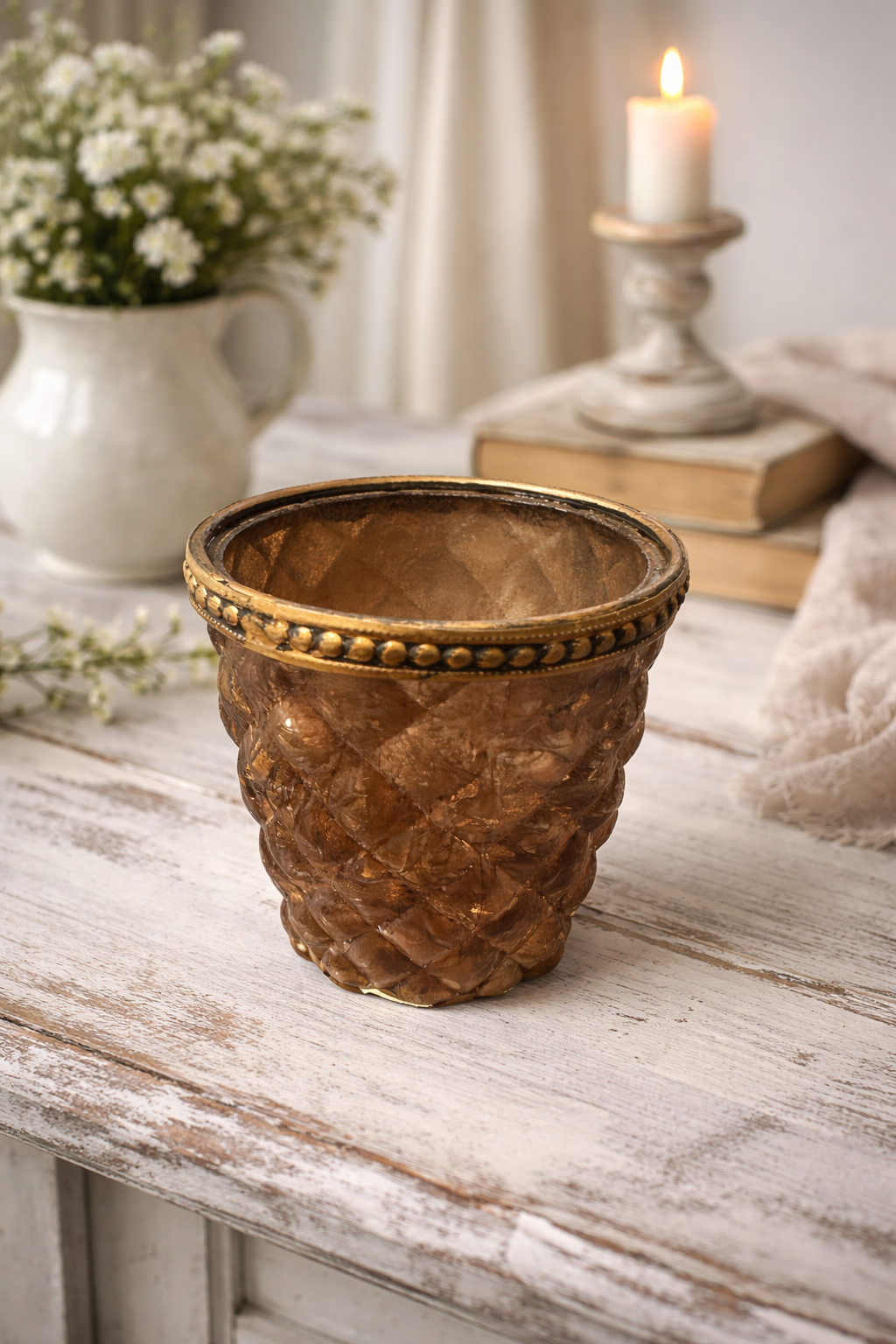 Bicchiere Porta Tealight Champagne Decorato
