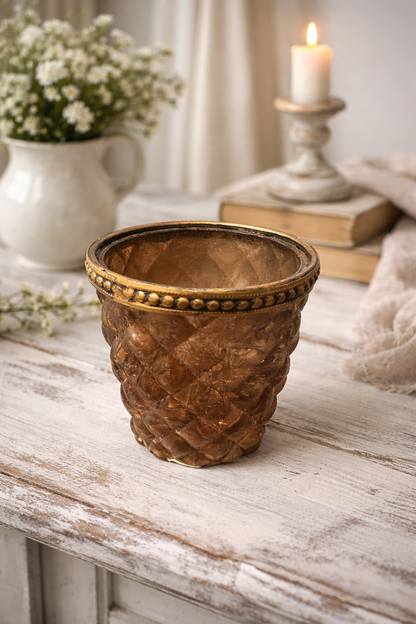 Bicchiere Porta Tealight Champagne Decorato