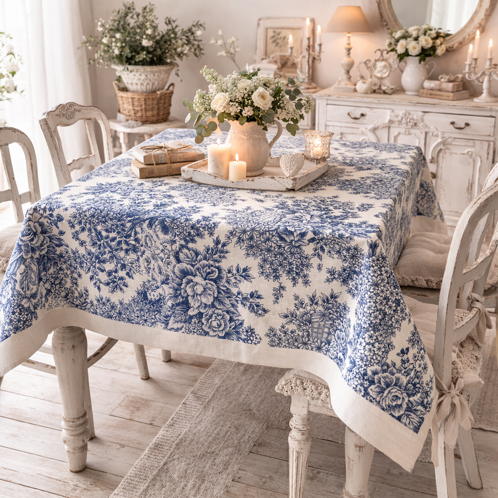 Tovaglia Toile De Jouy Blu e Bianco