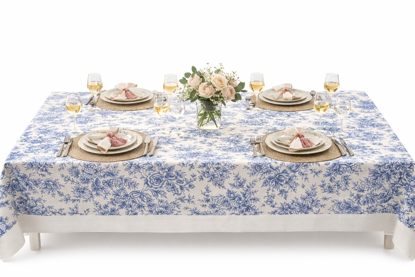 Tovaglia Toile De Jouy Blu e Bianco