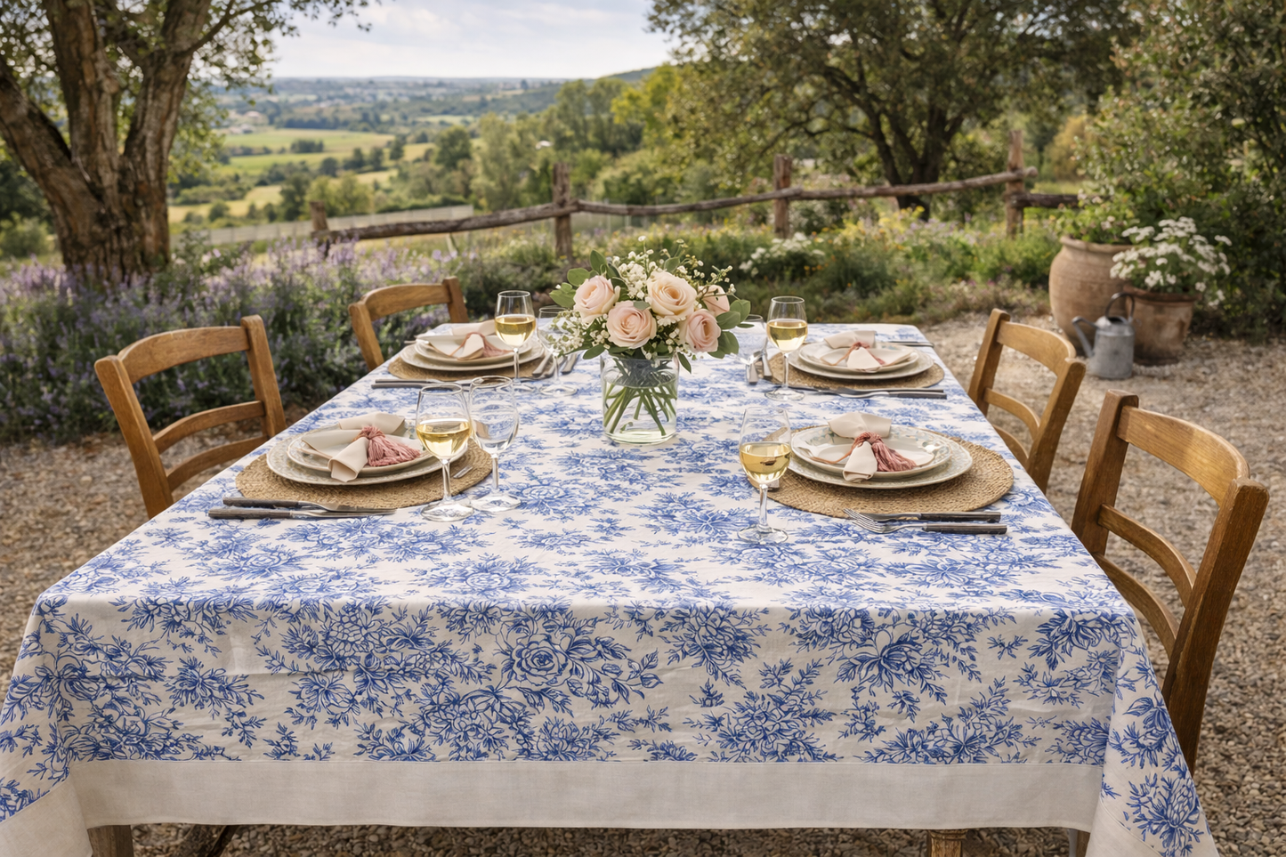 Tovaglia Toile De Jouy Blu e Bianco