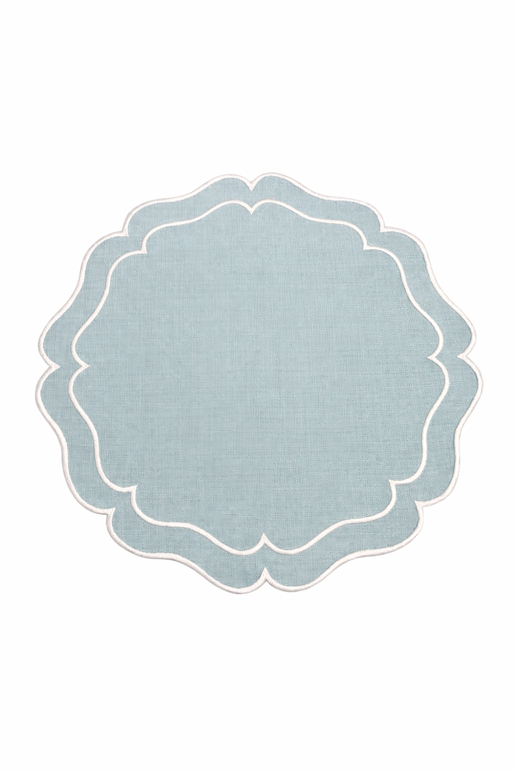 Tovaglietta Rotonda Lino Ricamata Azzurro/ Bianco