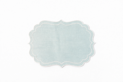 Tovaglietta Lino Ricamata Azzurra/ Bianco