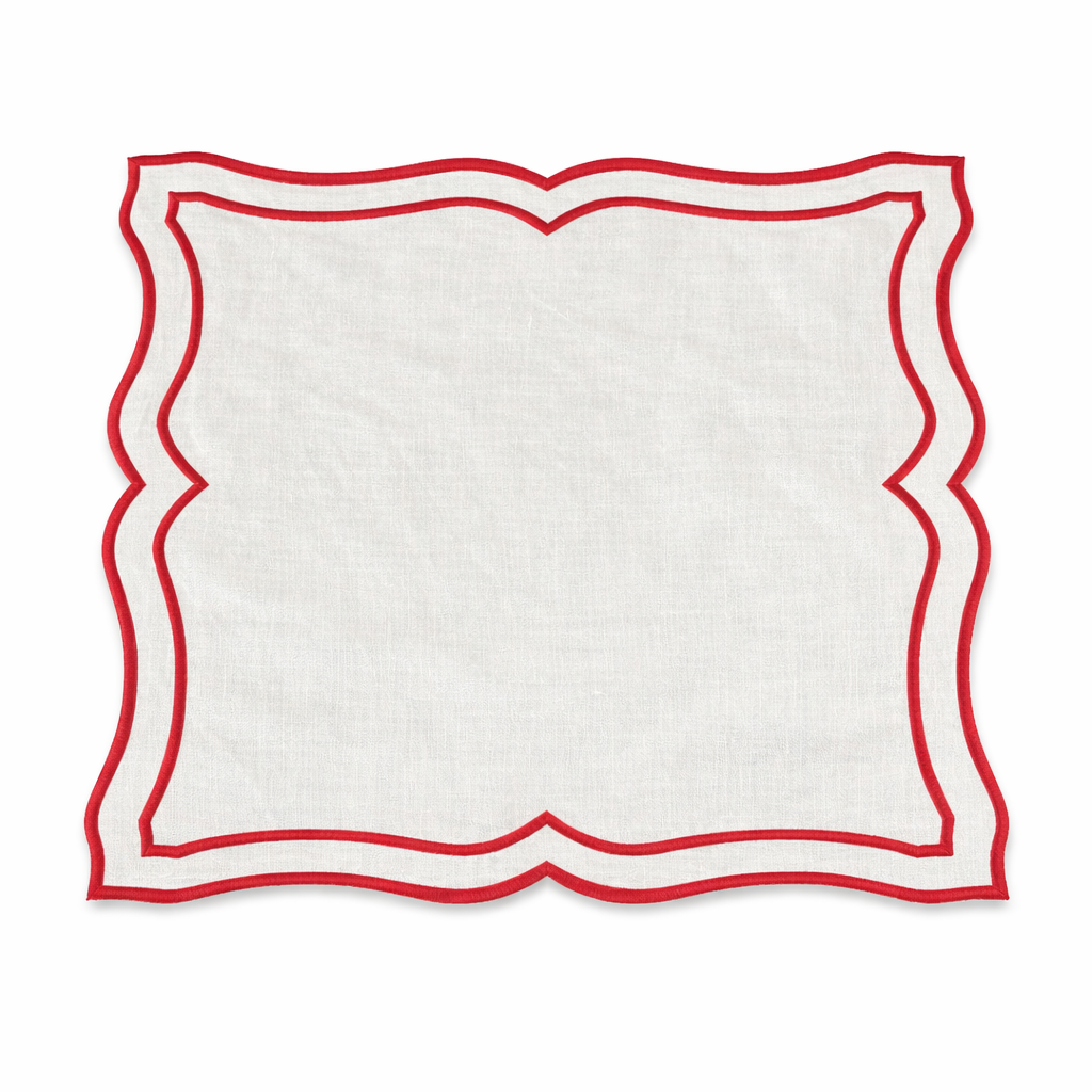 Tovaglietta Lino Ricamata Bianco/ Rosso