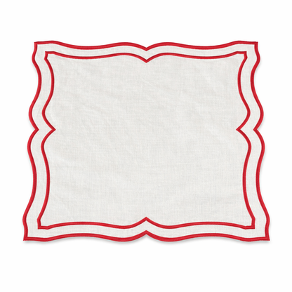Tovaglietta Lino Ricamata Bianco/ Rosso