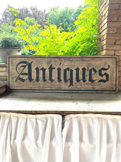 Insegna Scritta "ANTIQUES" Patina Antica