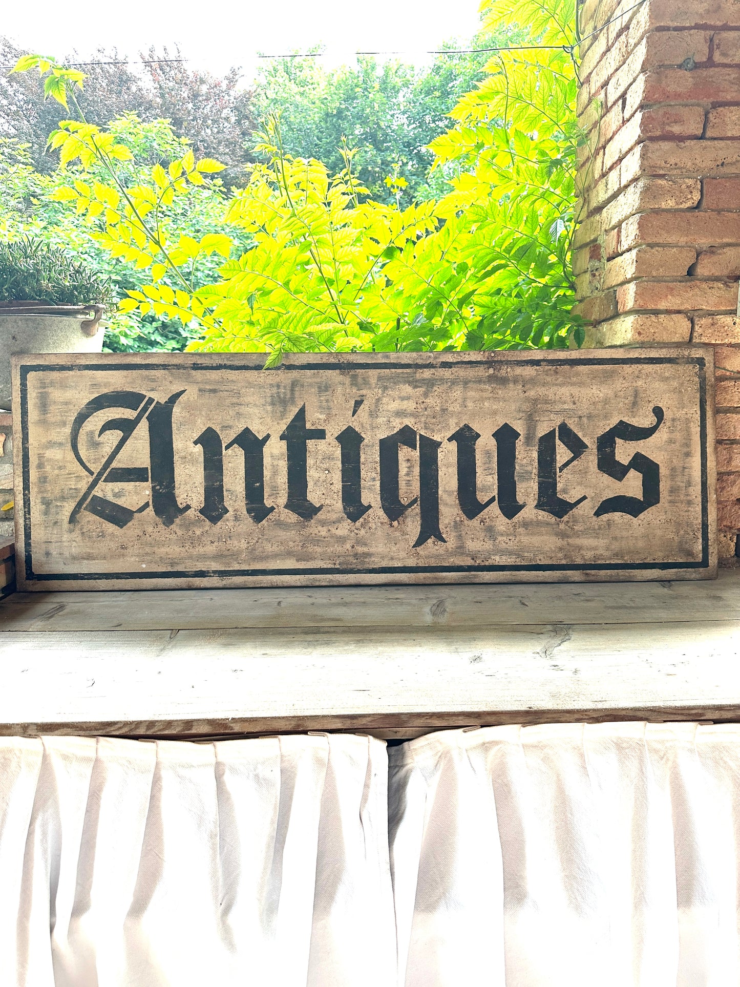 Insegna Scritta "ANTIQUES" Patina Antica