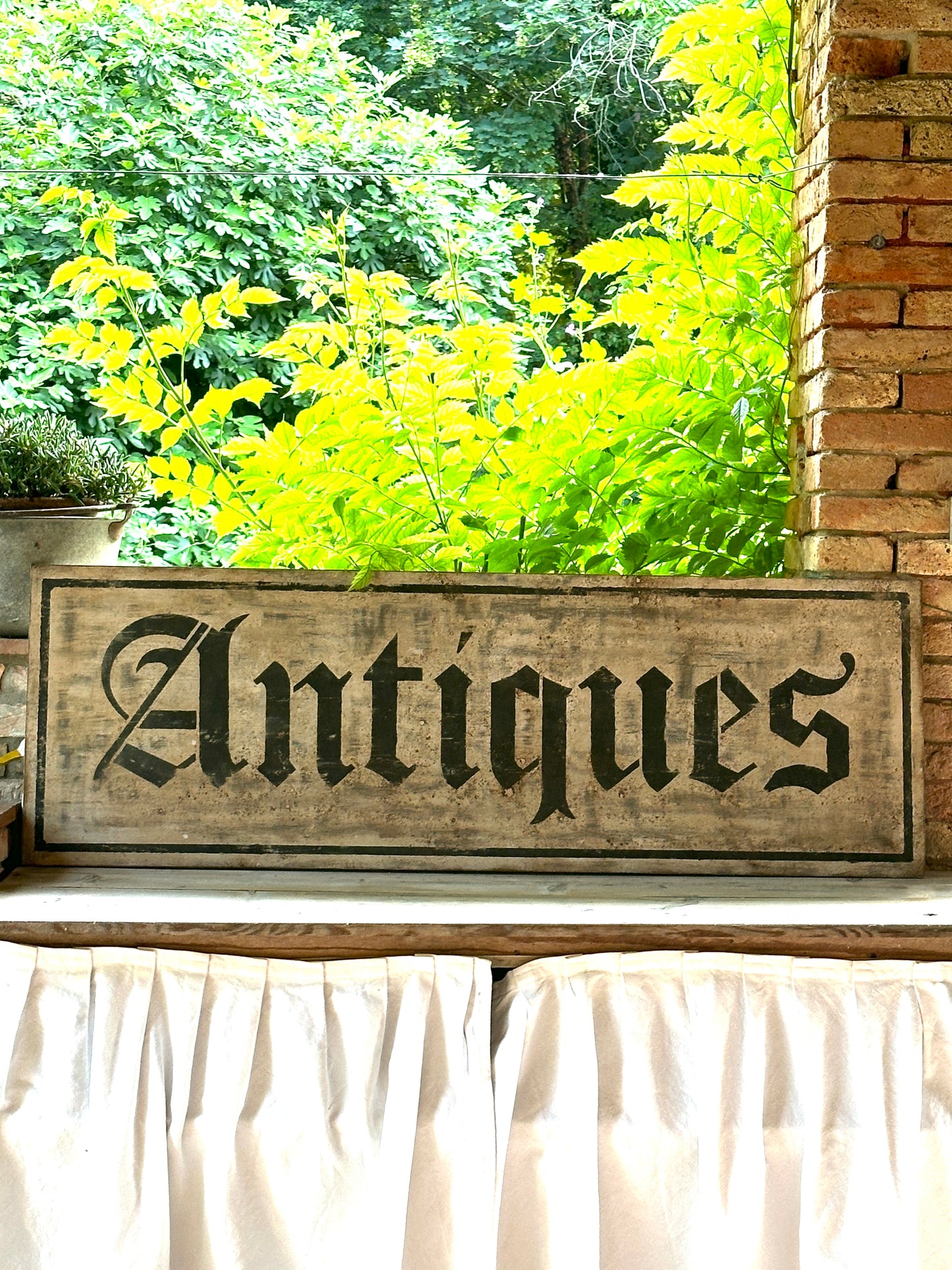 Insegna Scritta "ANTIQUES" Patina Antica