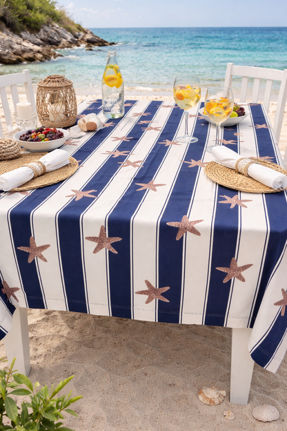 Tovaglia Righe Bianco&Blu Con Stella Marino