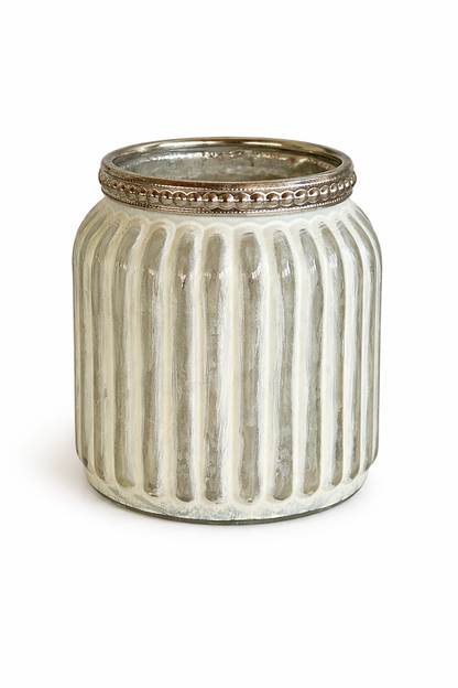 Bicchiere Portatealight Decoro Righe Bianco