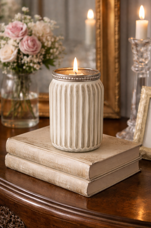 Bicchiere Portatealight Decoro Righe Bianco