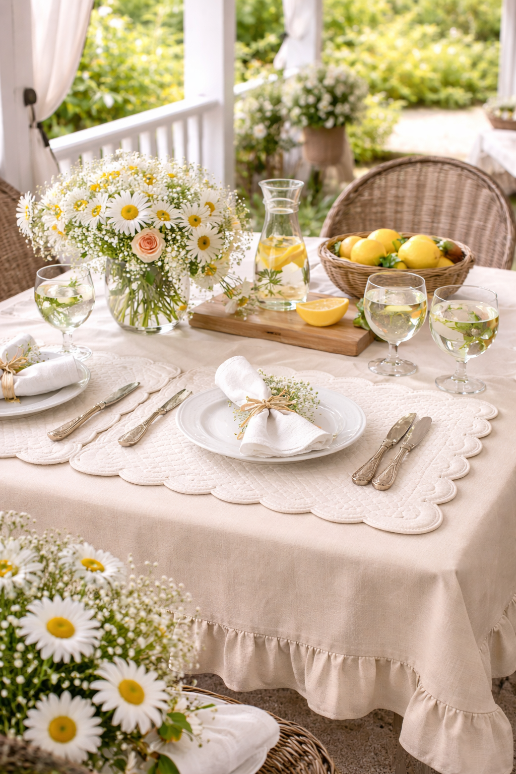Tovaglia Beige Con Rouches