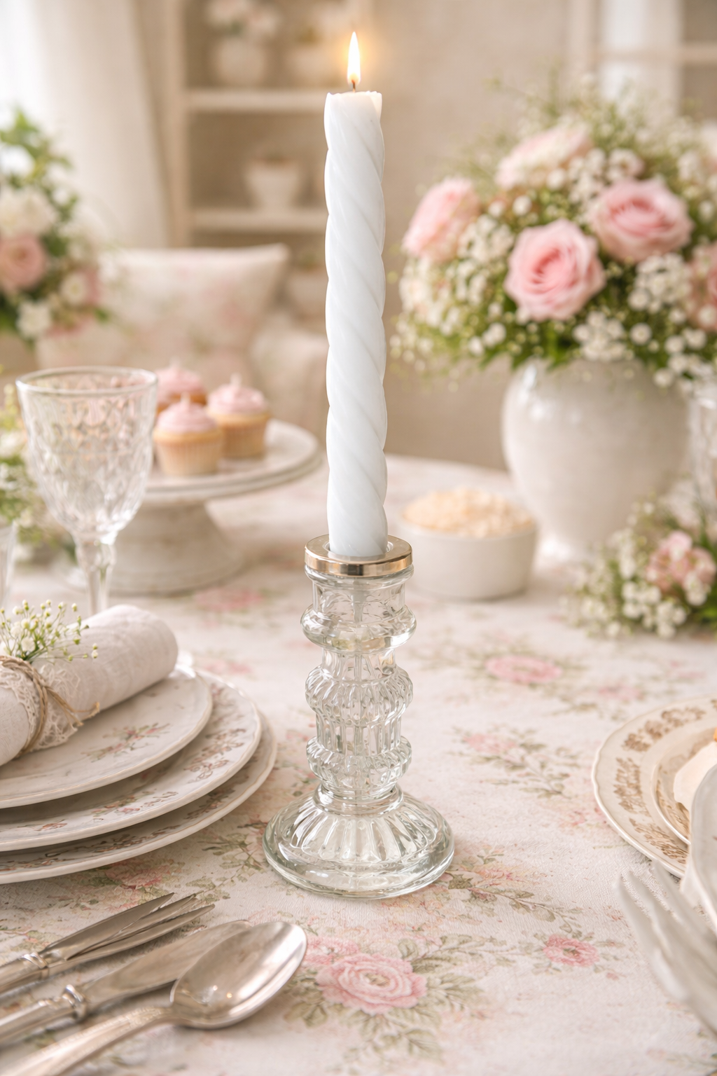 Portacandela Decorato Vetro Trasparente