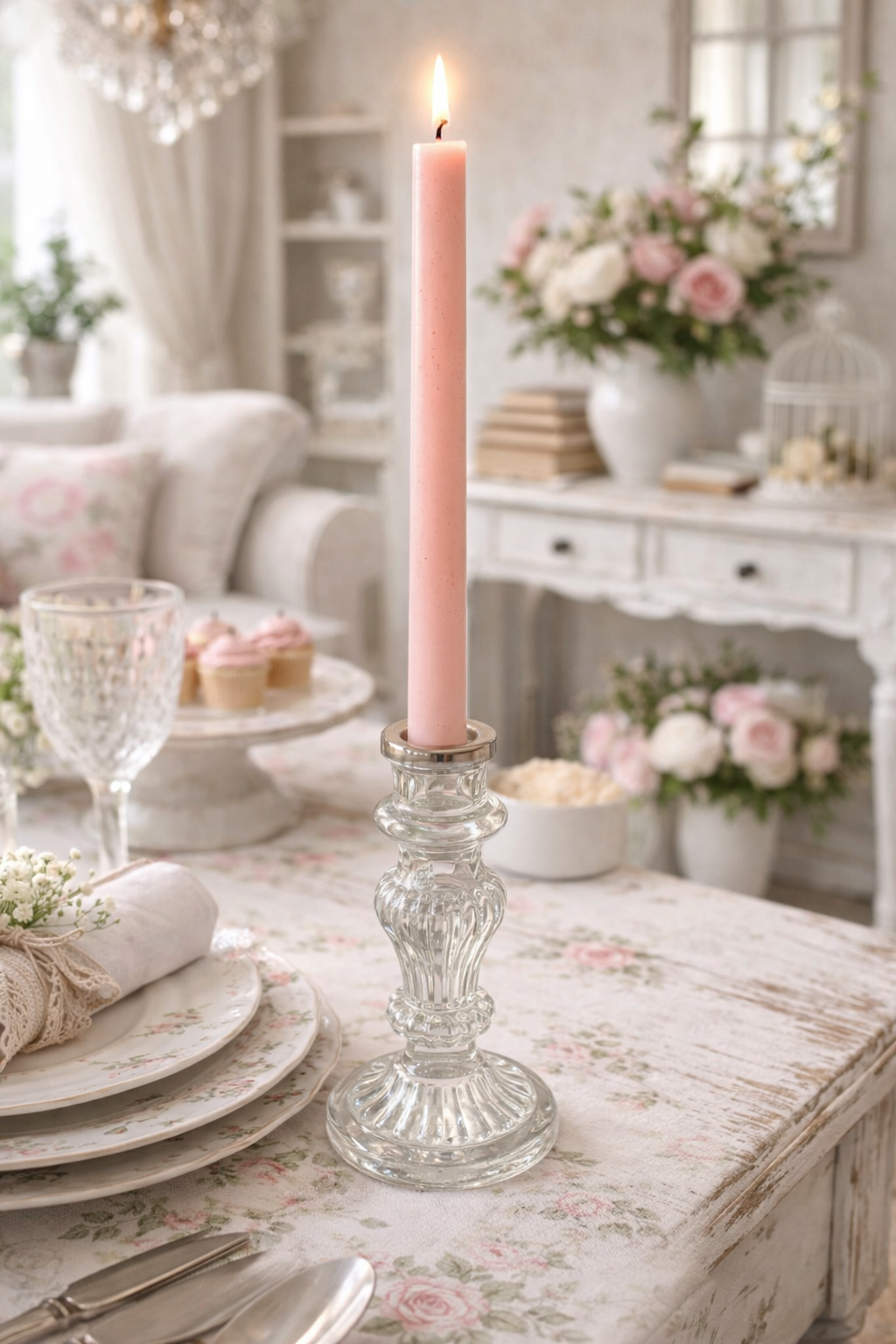 Portacandela Decorato Vetro Trasparente