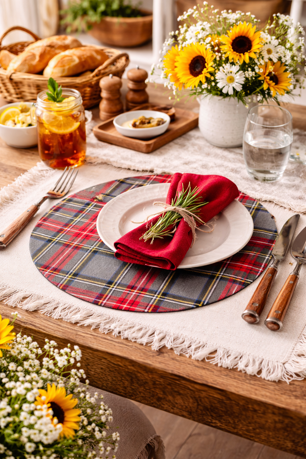 Sottopiatto Tartan Grigio E Rosso