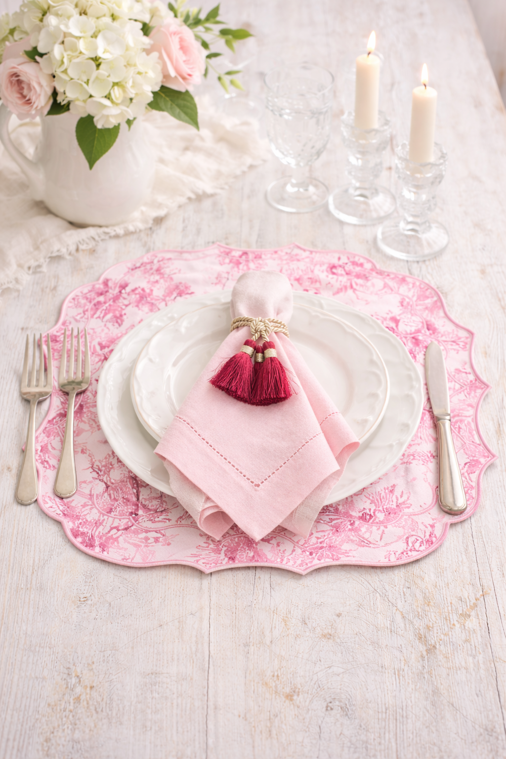 Tovagliolo Rosa Confetto Con Orlo A Giorno