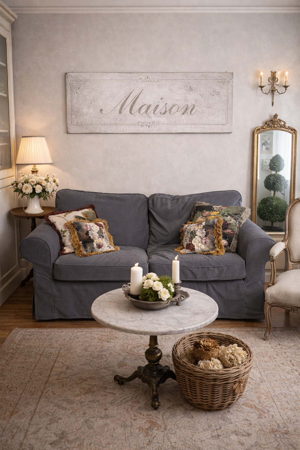 Insegna Scritta "MAISON" Bianca Con Patina Antica