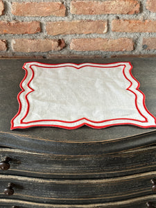Tovaglietta Lino Ricamata Bianco/ Rosso