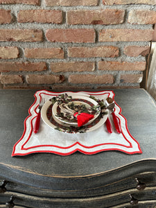 Tovaglietta Lino Ricamata Bianco/ Rosso