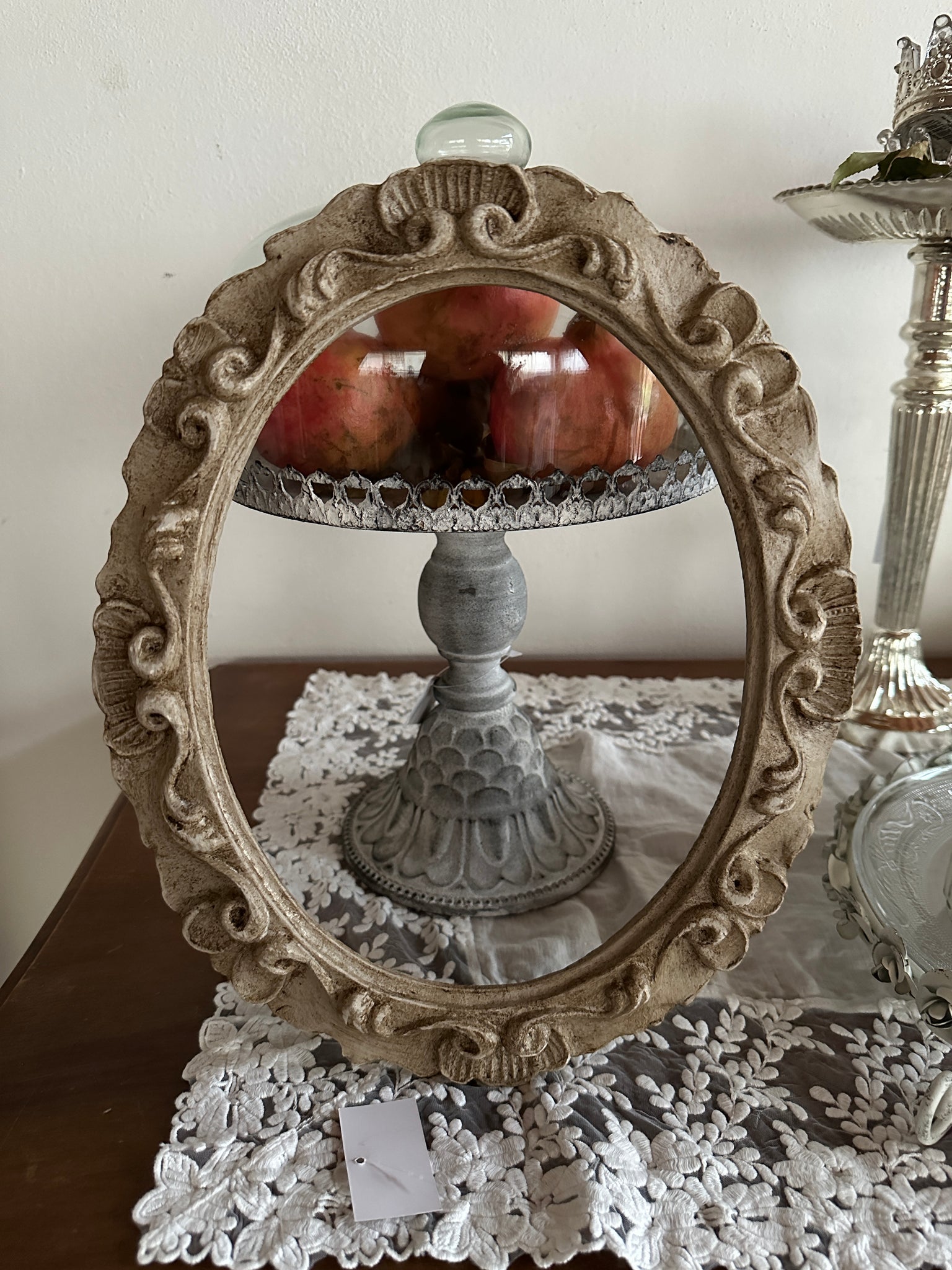 Specchio Verticale Ovale Con Decoro Floreale E Conchiglia – Shabby Barn