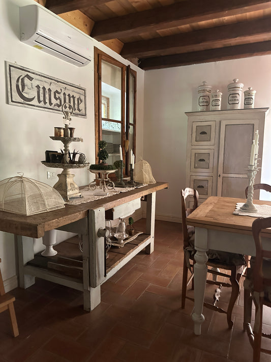 Insegna Scritta "CUISINE" Avorio E Marrone Con Patina Antica