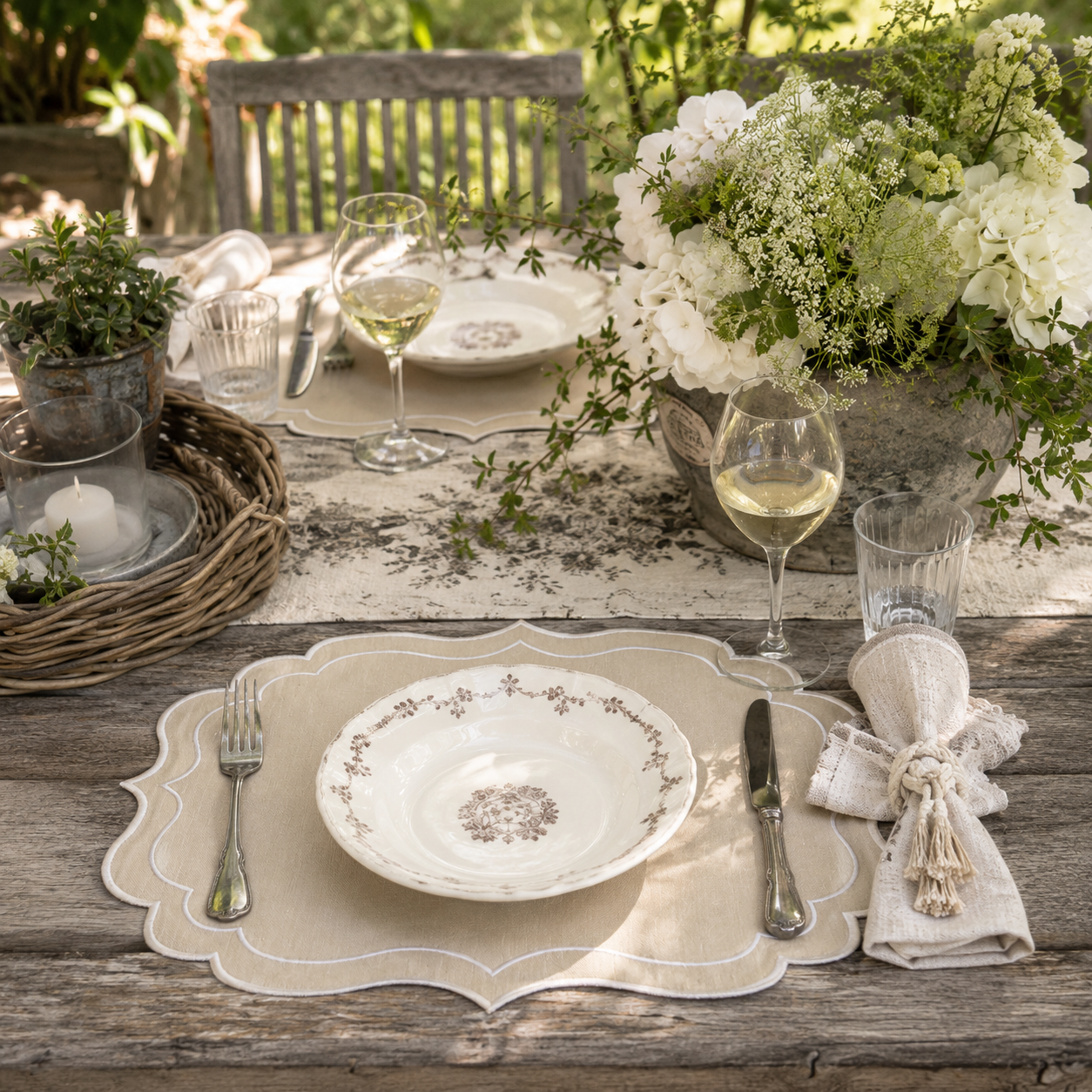 Tovaglietta Rettangolare Idrorepellente Beige/Bianco