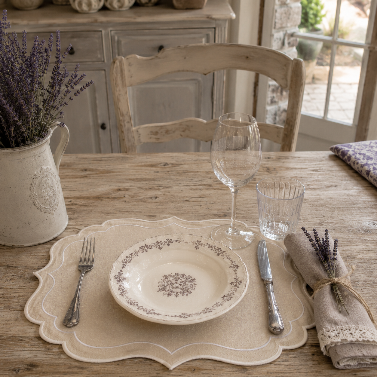 Tovaglietta Rettangolare Idrorepellente Beige/Bianco